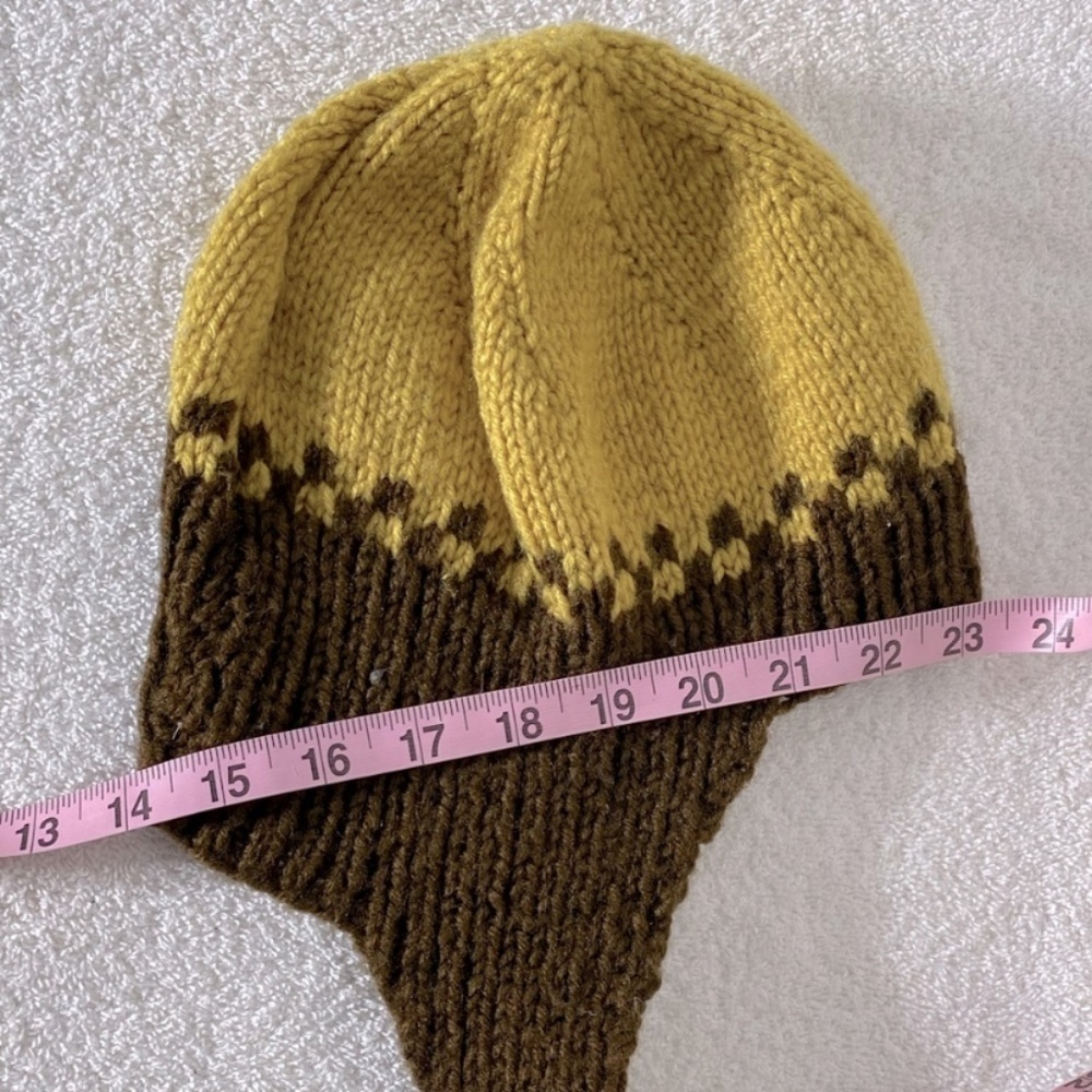 Vintage Handmade Brown Mustard Crochet Knit Winter Hat And Mitts Combo - Picture 11 of 11
